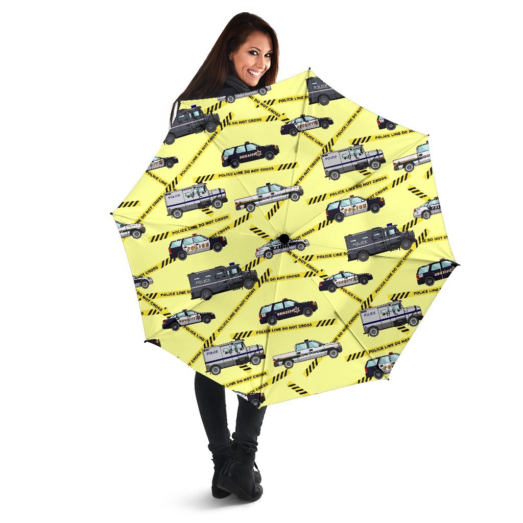 Police Car Pattern Print Automatic Foldable Umbrella-grizzshop