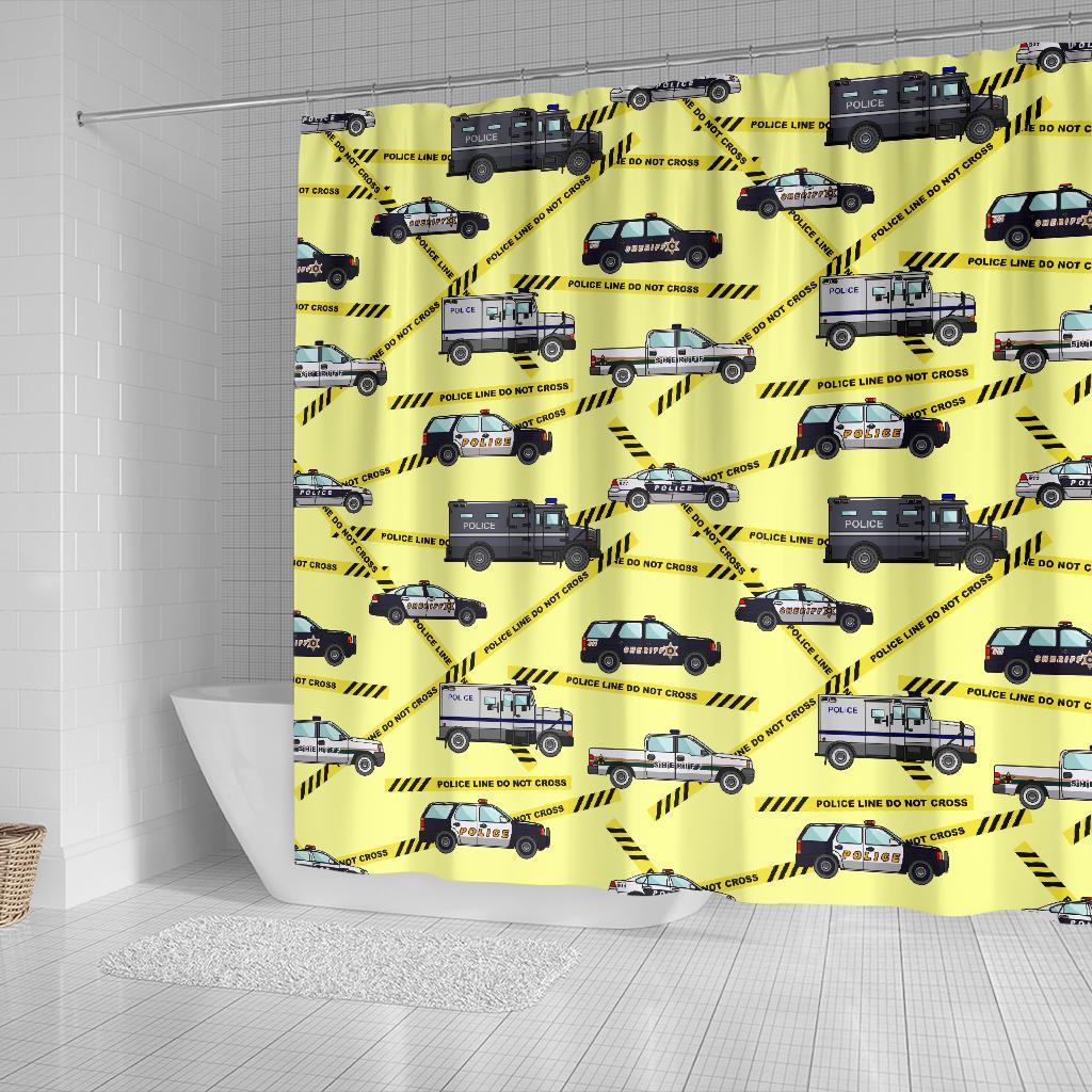 Police Car Pattern Print Bathroom Shower Curtain-grizzshop