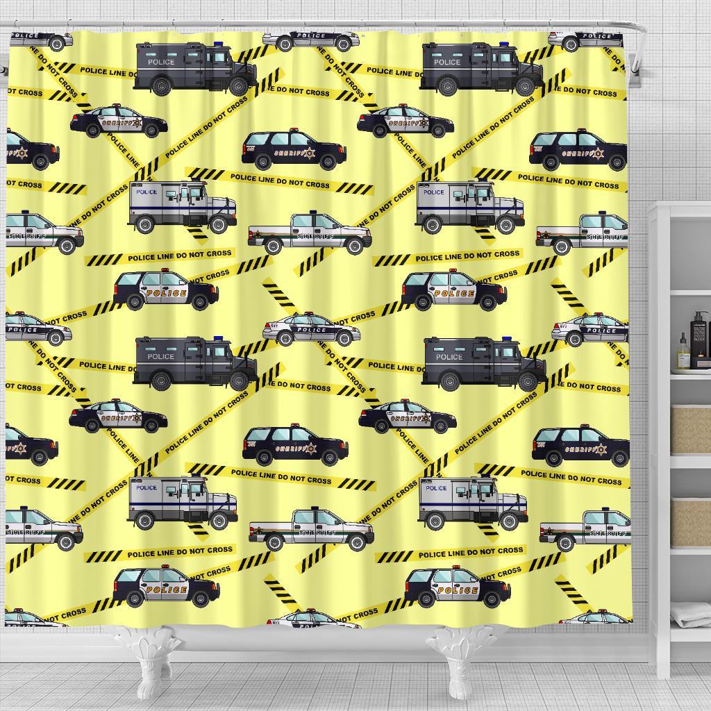 Police Car Pattern Print Bathroom Shower Curtain-grizzshop