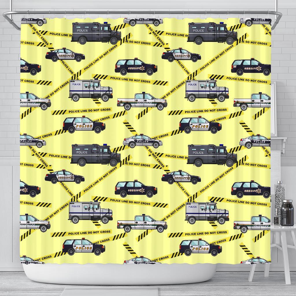 Police Car Pattern Print Bathroom Shower Curtain-grizzshop