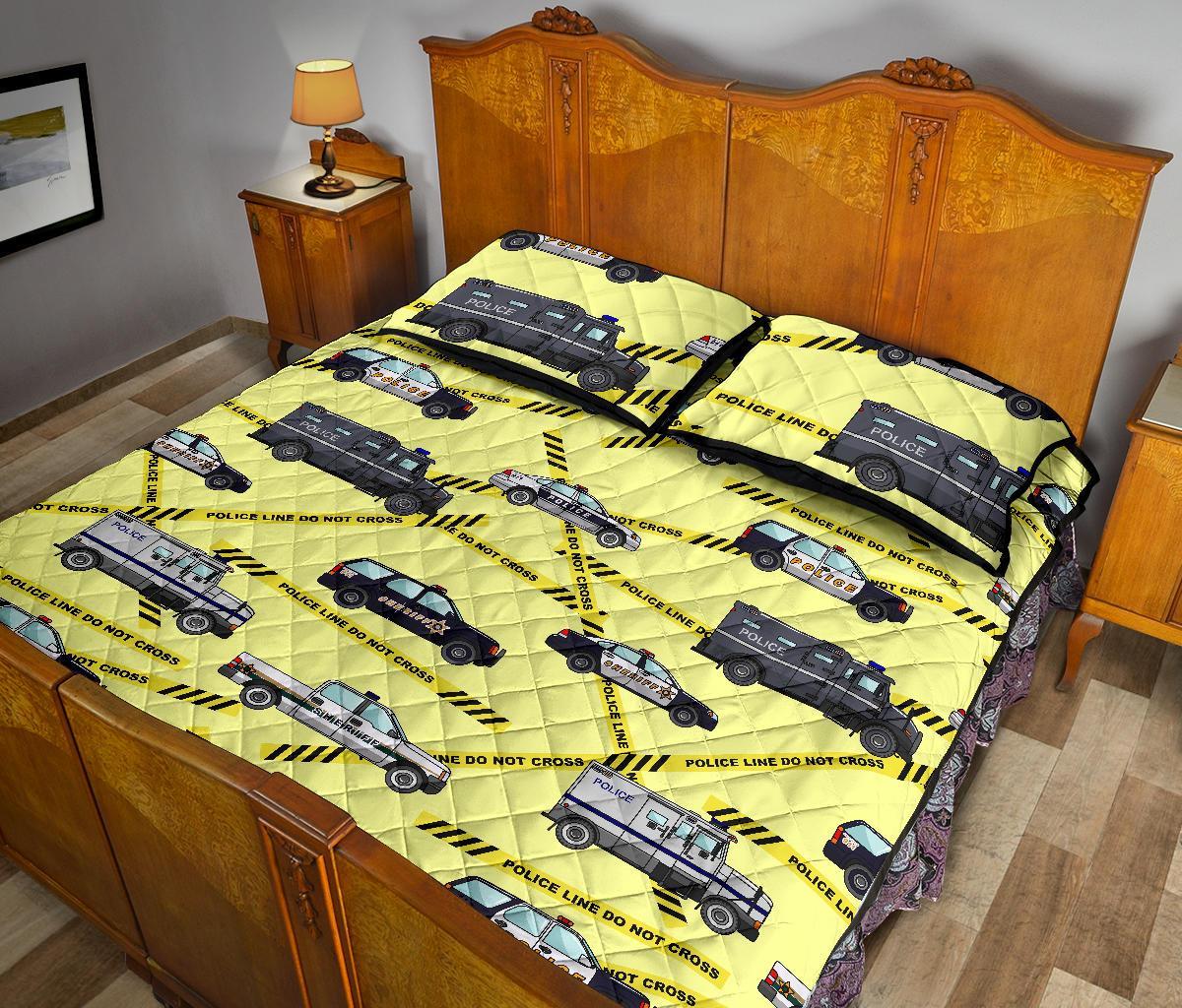 Police Car Pattern Print Bed Set Quilt-grizzshop
