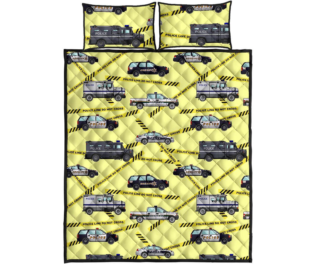 Police Car Pattern Print Bed Set Quilt-grizzshop