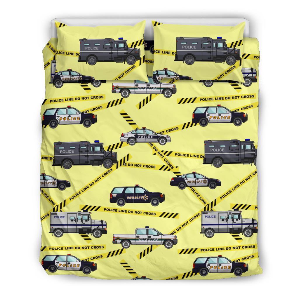 Police Car Pattern Print Duvet Cover Bedding Set-grizzshop