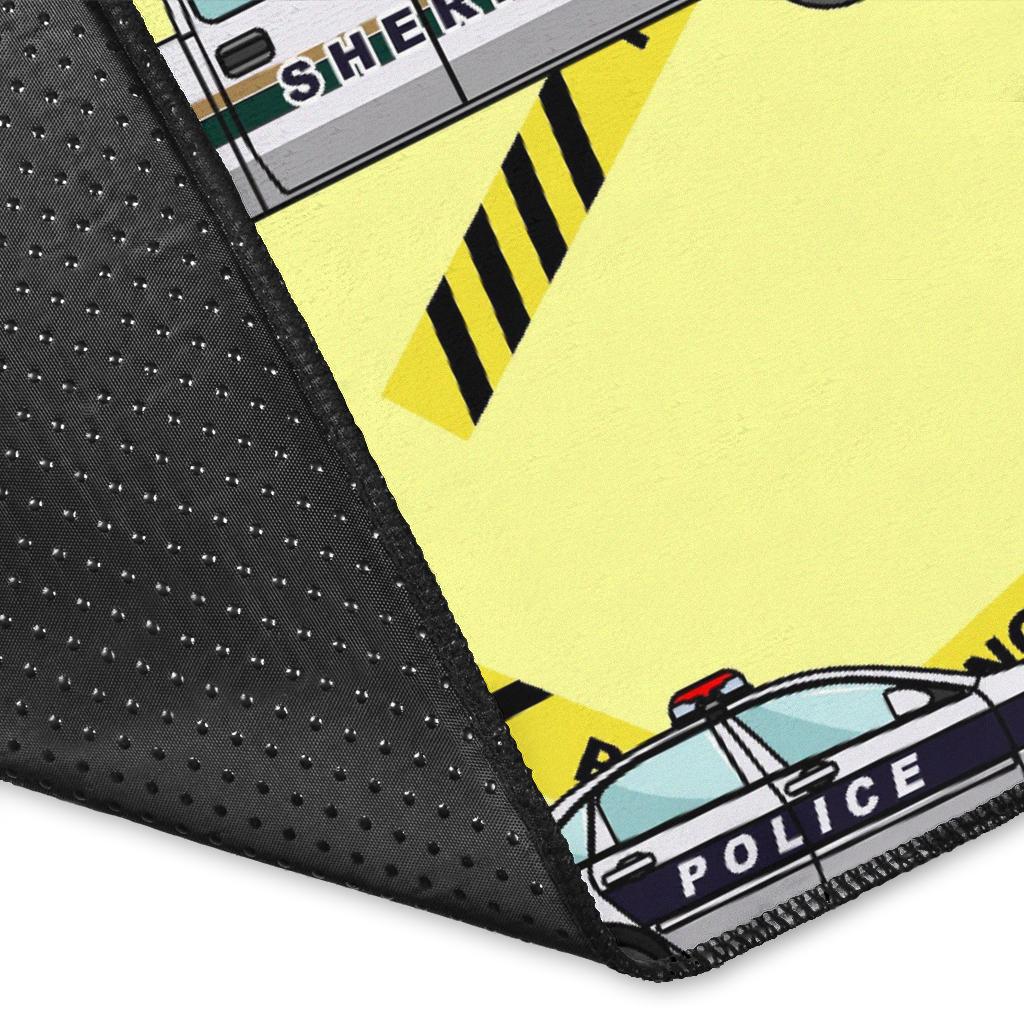 Police Car Pattern Print Floor Mat-grizzshop