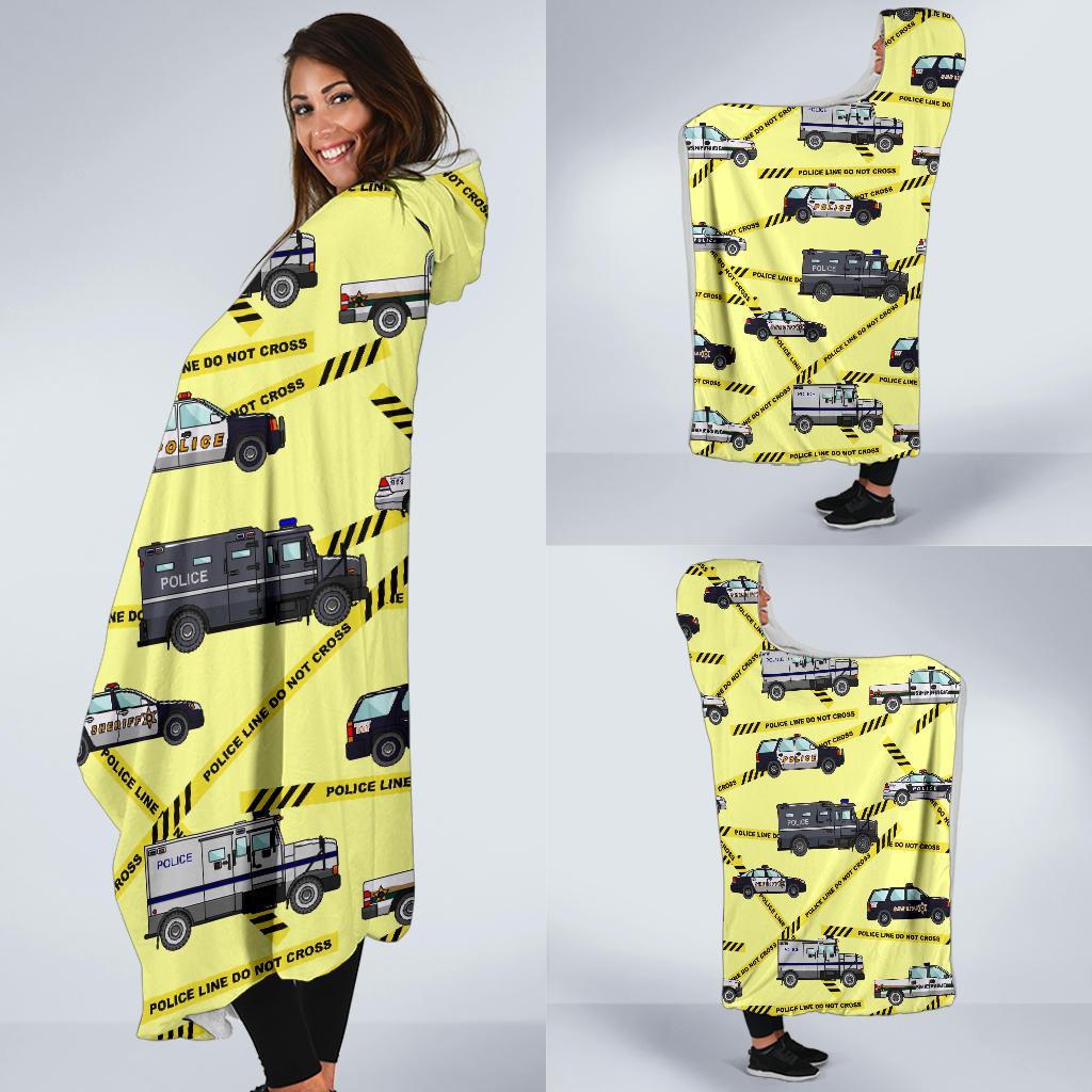 Police Car Pattern Print Hooded Blanket-grizzshop