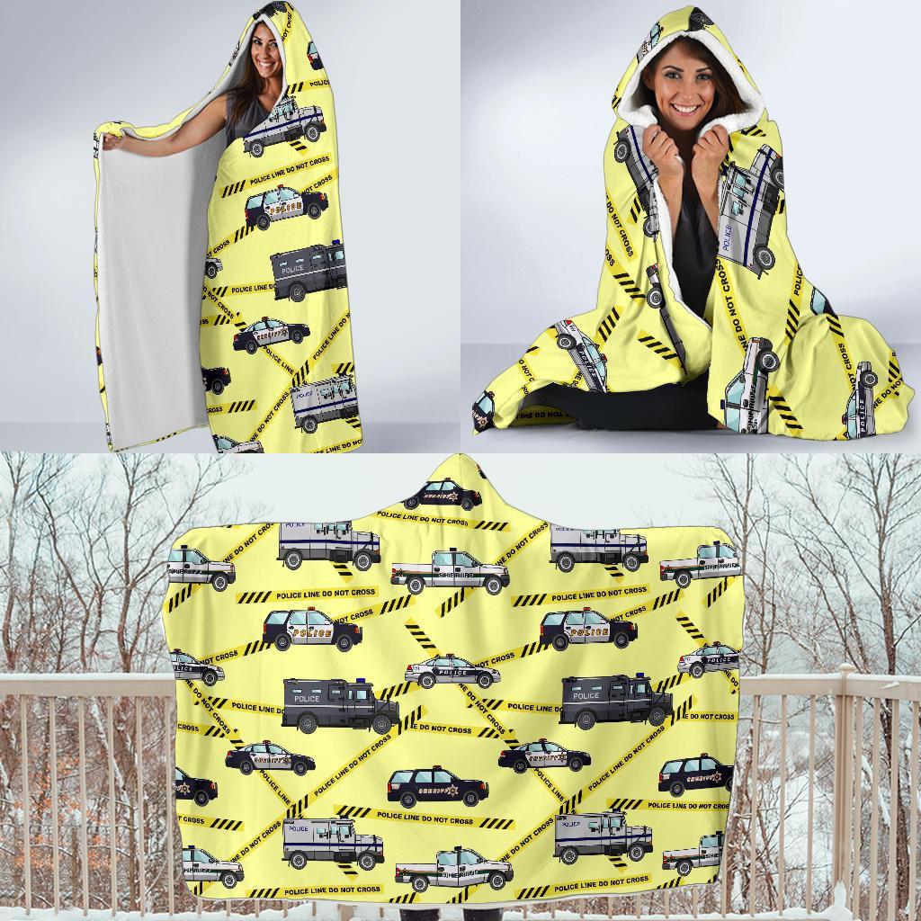 Police Car Pattern Print Hooded Blanket-grizzshop