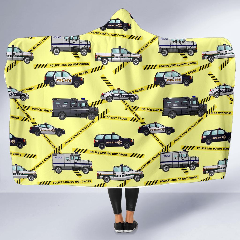 Police Car Pattern Print Hooded Blanket-grizzshop