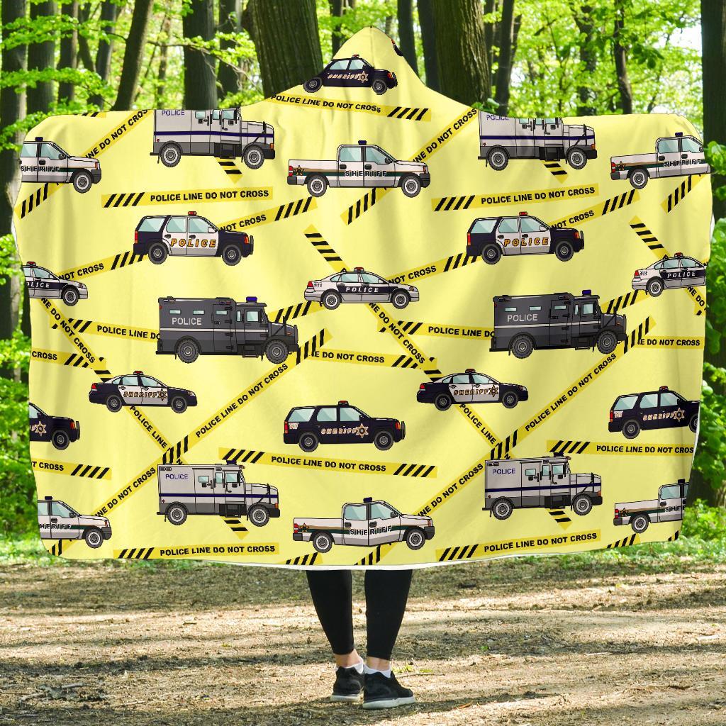 Police Car Pattern Print Hooded Blanket-grizzshop