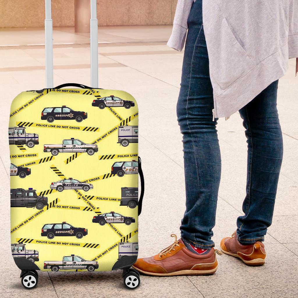 Police Car Pattern Print Luggage Cover Protector-grizzshop