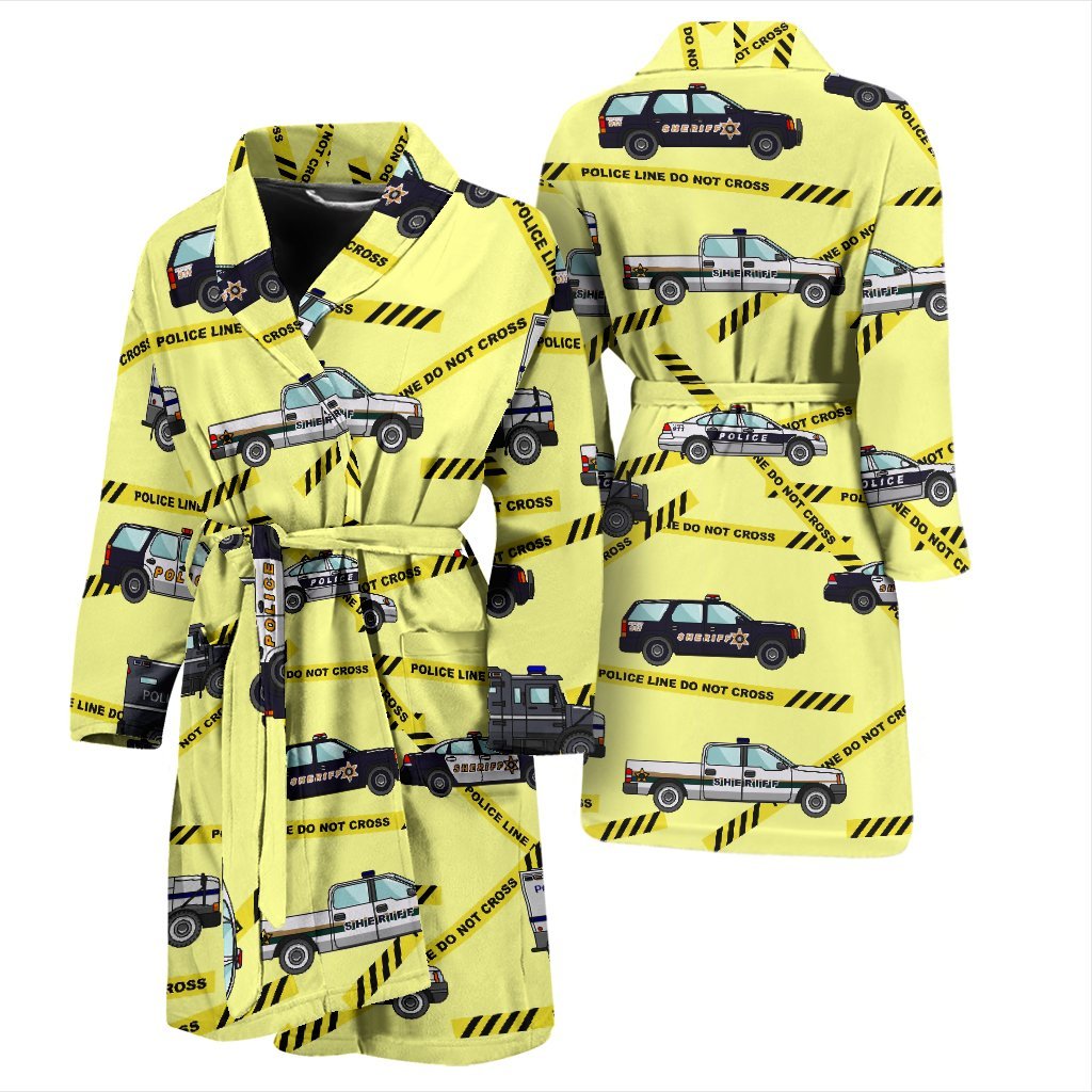 Police Car Pattern Print Men Long Robe-grizzshop