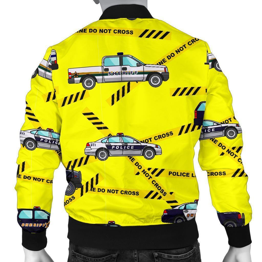 Police Car Pattern Print Men's Bomber Jacket-grizzshop