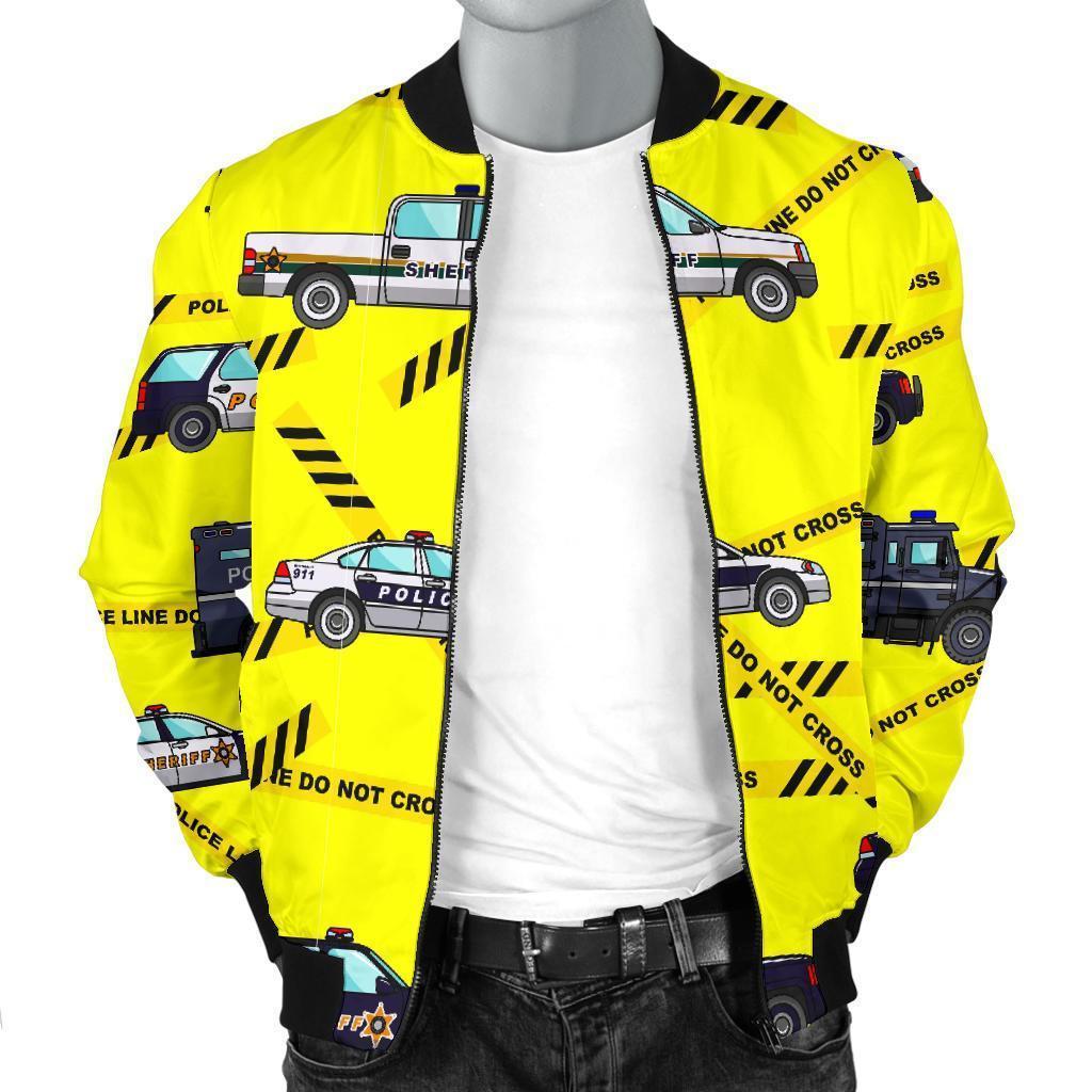 Police Car Pattern Print Men's Bomber Jacket-grizzshop