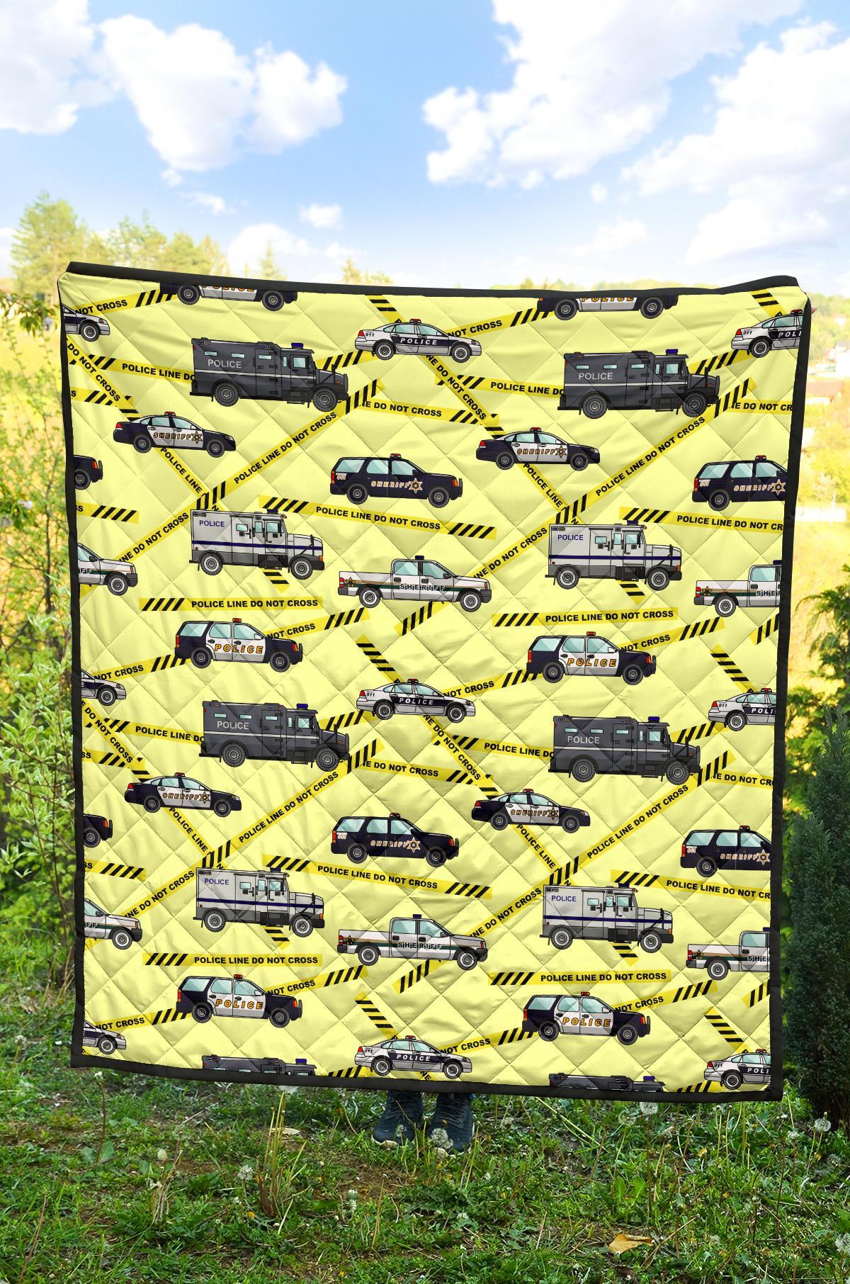 Police Car Pattern Print Quilt-grizzshop