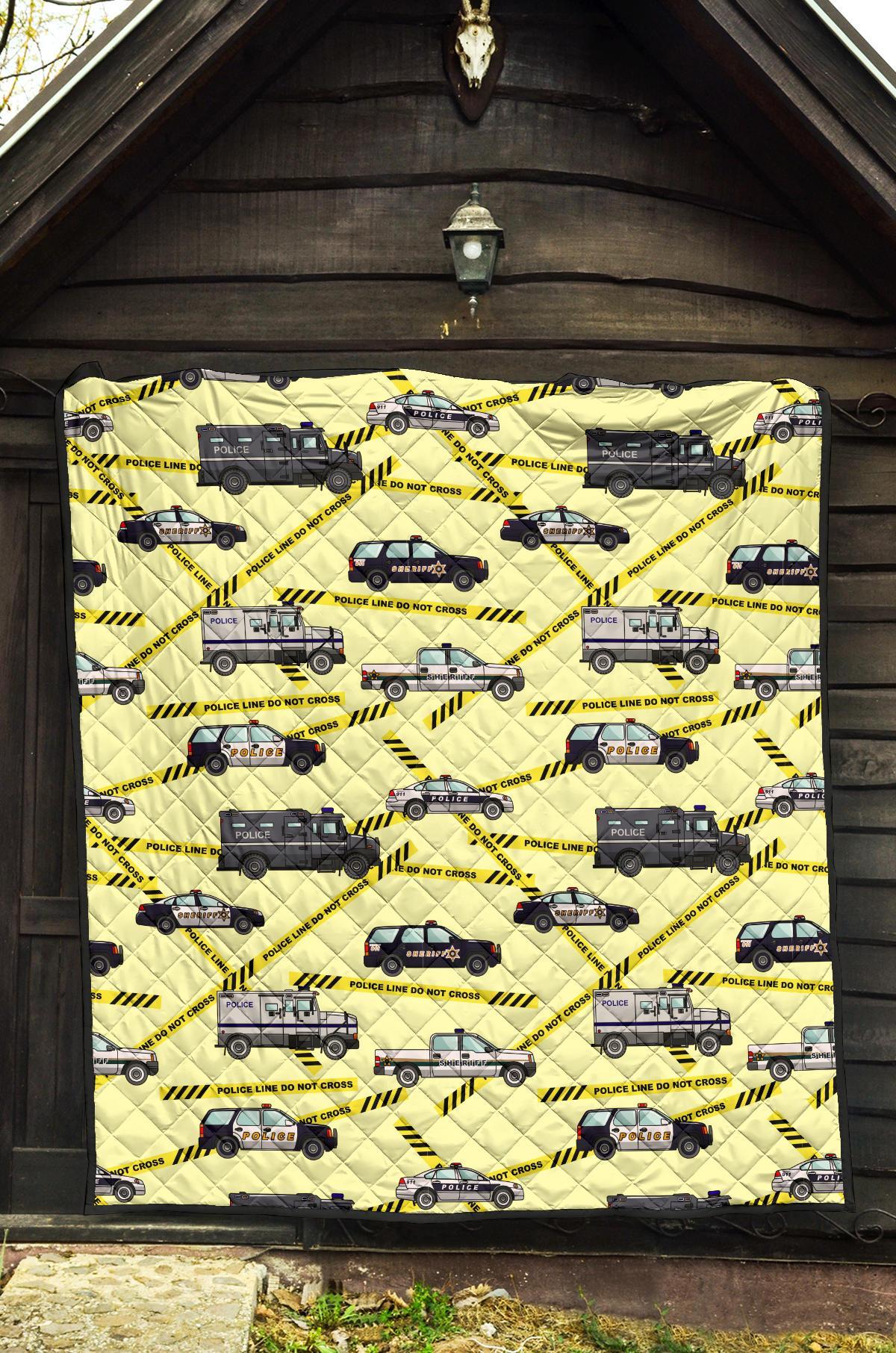 Police Car Pattern Print Quilt-grizzshop