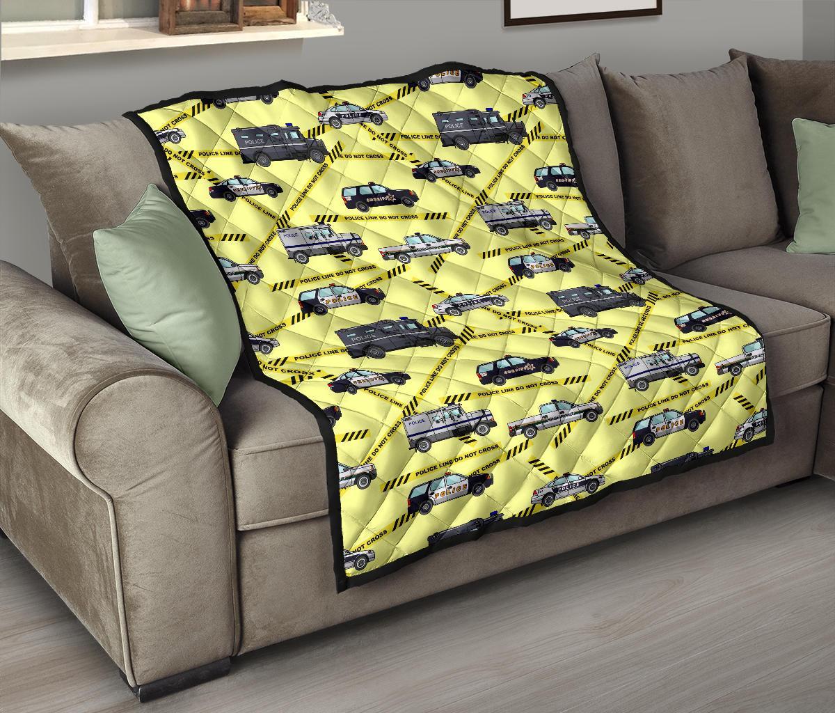 Police Car Pattern Print Quilt-grizzshop