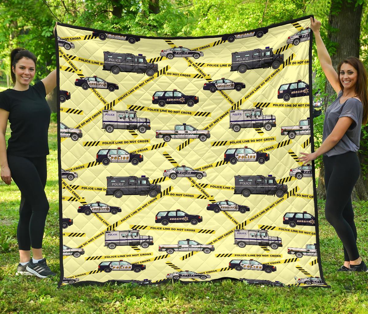 Police Car Pattern Print Quilt-grizzshop