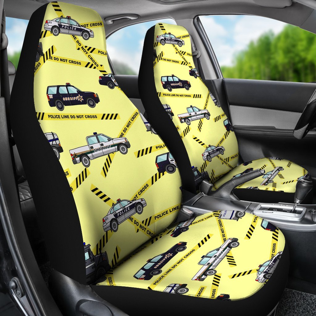 Police Car Pattern Print Universal Fit Car Seat Covers-grizzshop