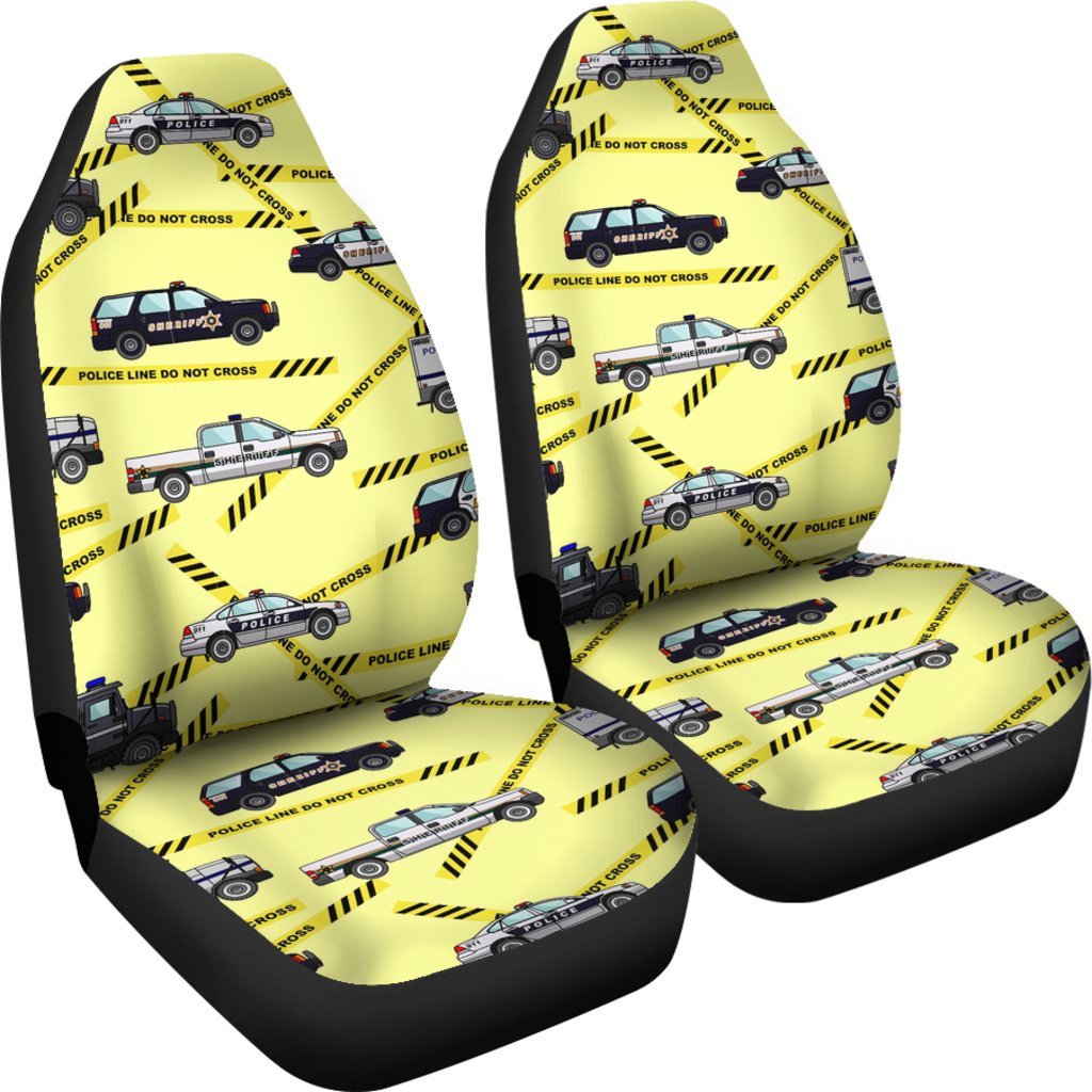 Police Car Pattern Print Universal Fit Car Seat Covers-grizzshop