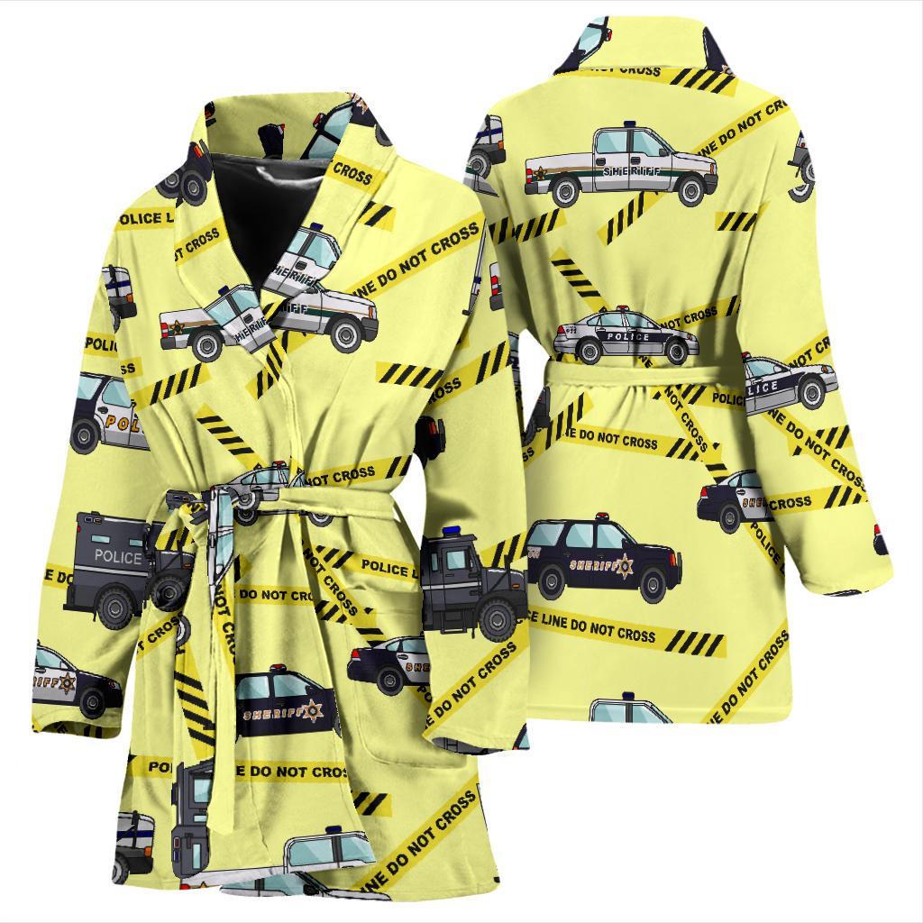 Police Car Pattern Print Women Long Robe-grizzshop