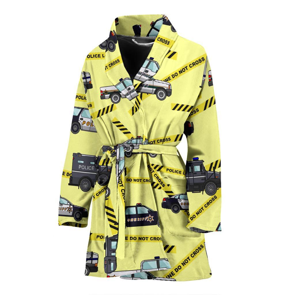 Police Car Pattern Print Women Long Robe-grizzshop