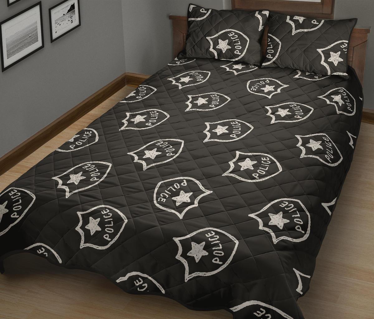Police Pattern Print Bed Set Quilt-grizzshop