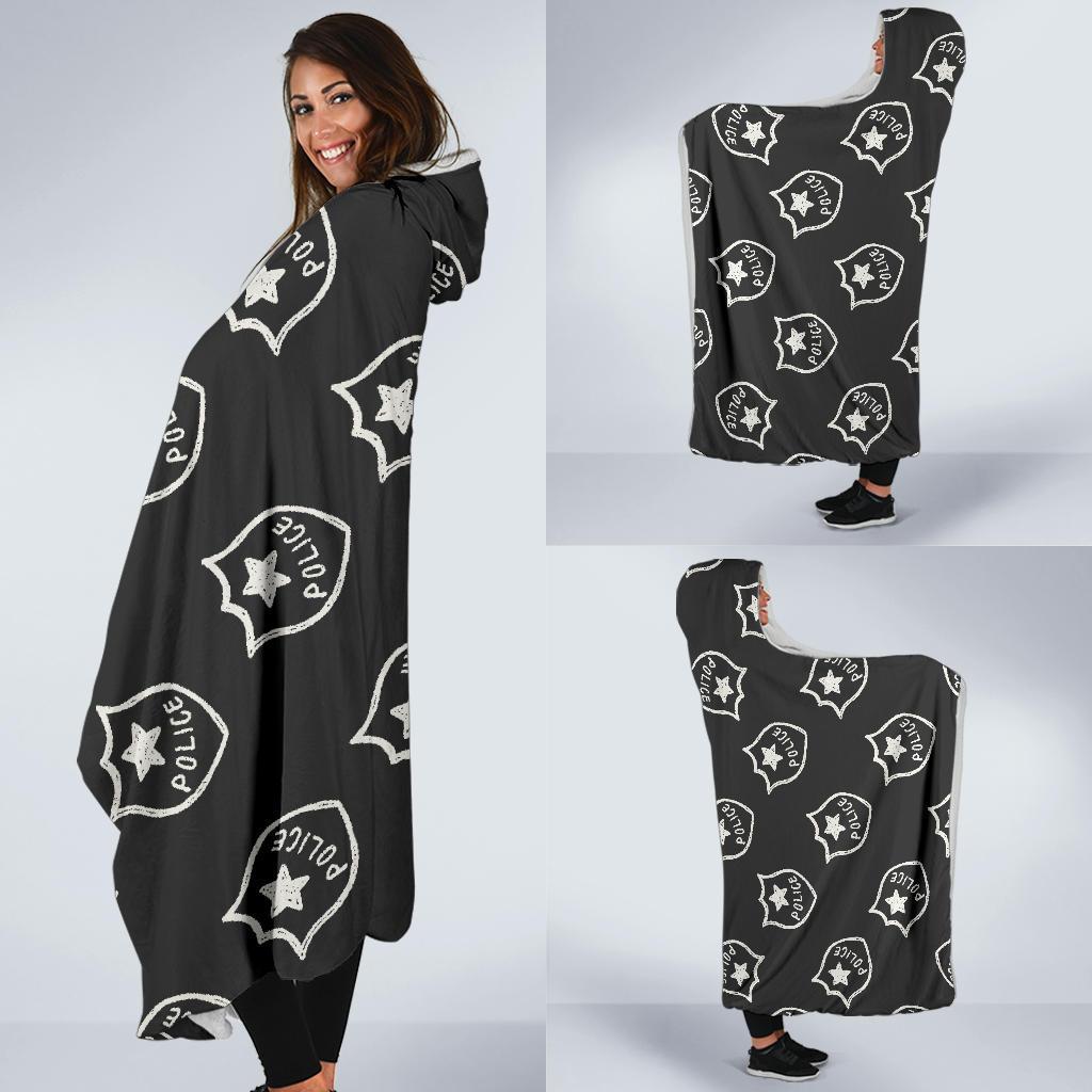 Police Pattern Print Hooded Blanket-grizzshop