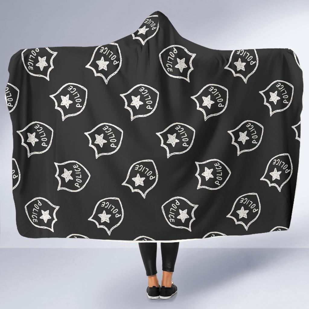 Police Pattern Print Hooded Blanket-grizzshop