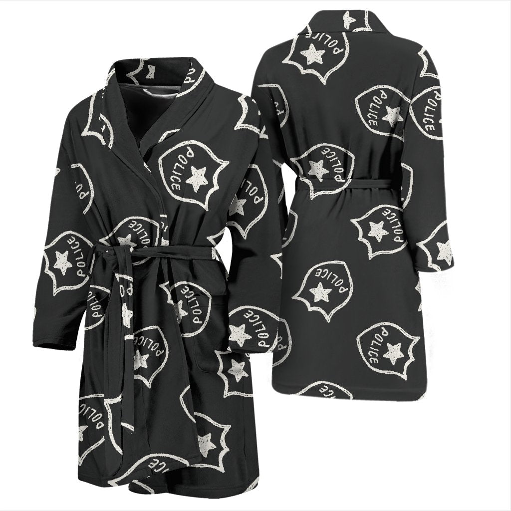 Police Pattern Print Men Long Robe-grizzshop