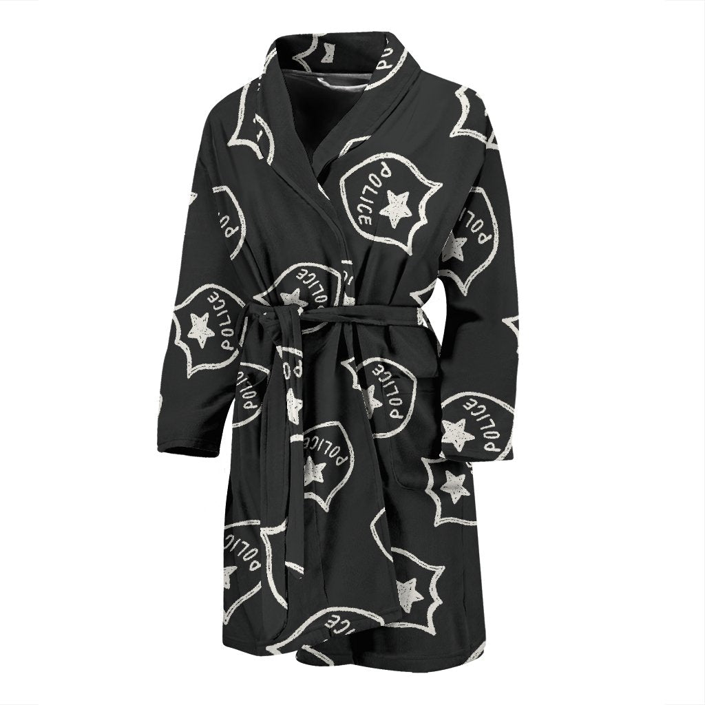 Police Pattern Print Men Long Robe-grizzshop