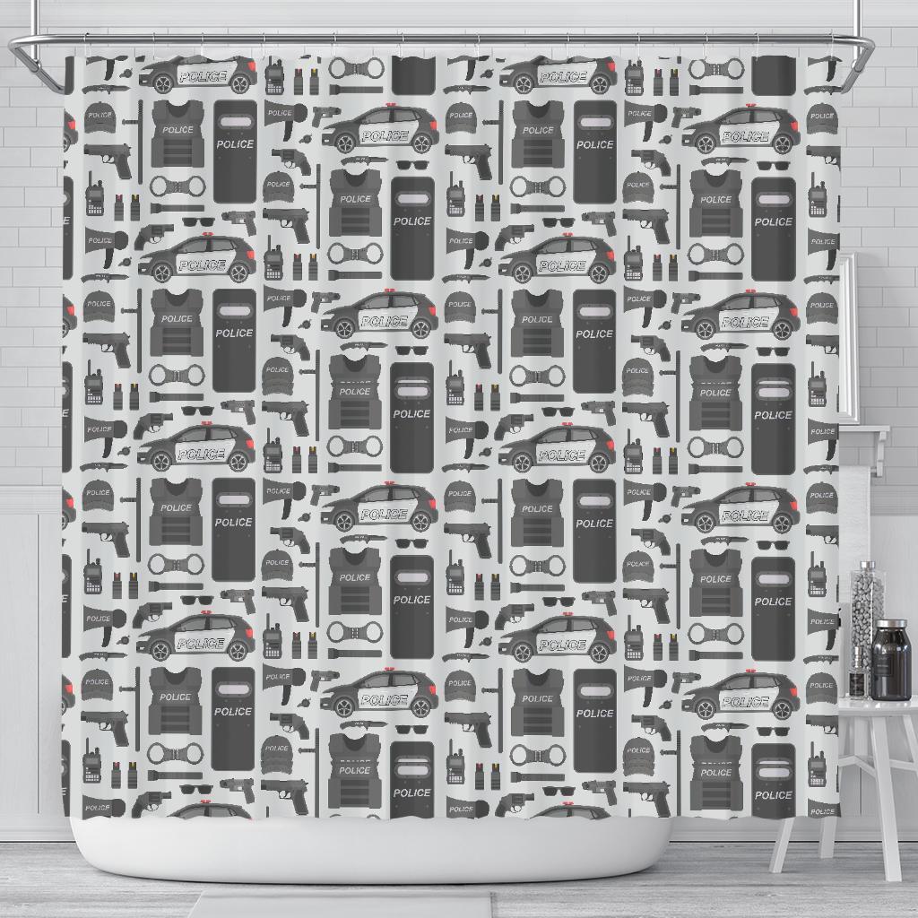 Police Print Pattern Bathroom Shower Curtain-grizzshop