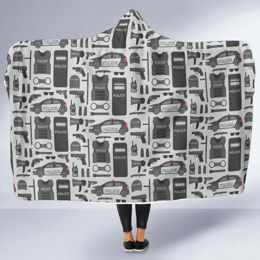 Police Print Pattern Hooded Blanket-grizzshop