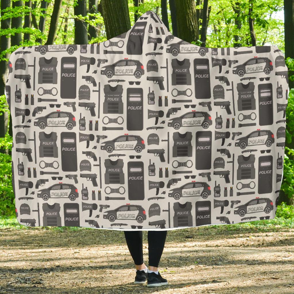 Police Print Pattern Hooded Blanket-grizzshop