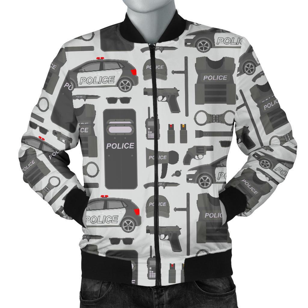 Police Print Pattern Men's Bomber Jacket-grizzshop