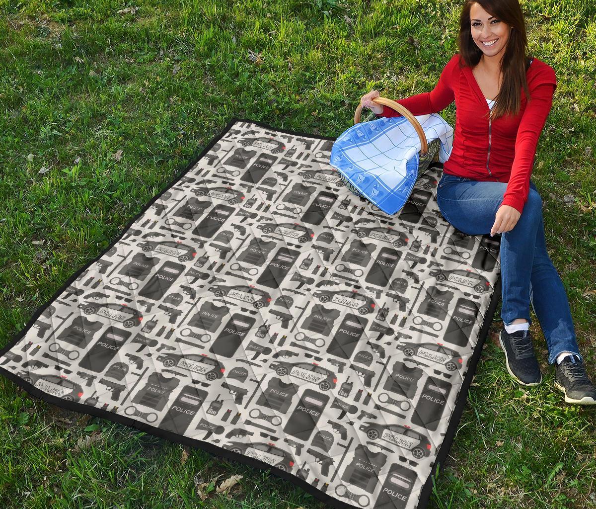 Police Print Pattern Quilt-grizzshop