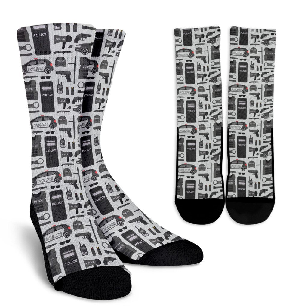 Police Print Pattern Unisex Crew Socks-grizzshop