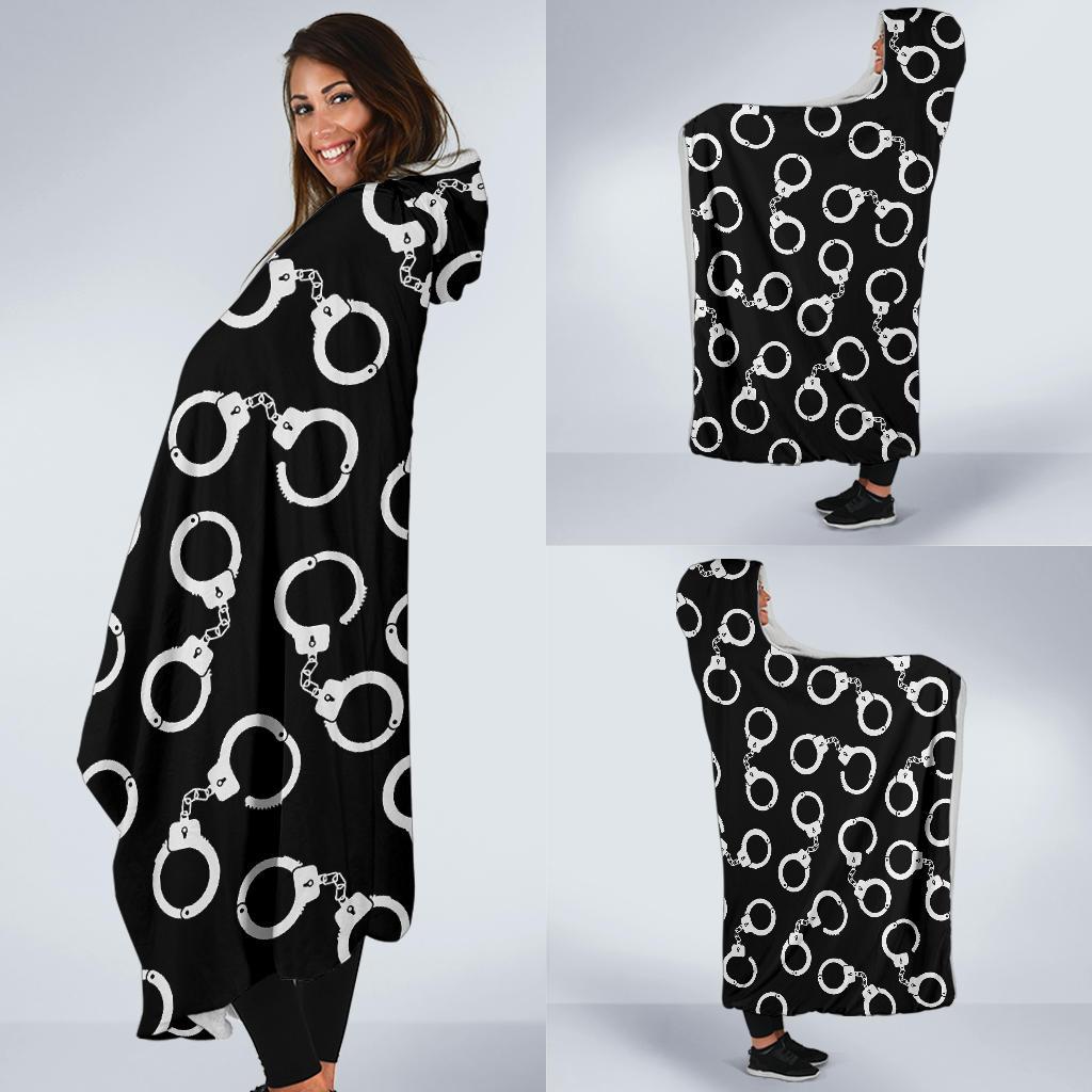 Police Shackle Pattern Print Hooded Blanket-grizzshop