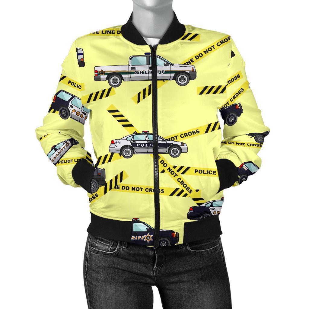 Police Car Pattern Print Women Casual Bomber Jacket-grizzshop