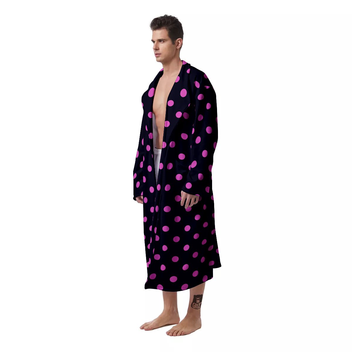 Polka Dot Black And Pink Print Pattern Men's Robe-grizzshop
