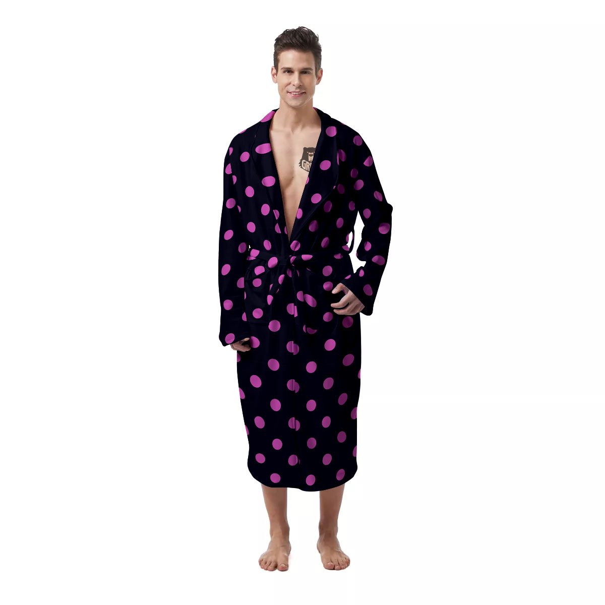Polka Dot Black And Pink Print Pattern Men's Robe-grizzshop