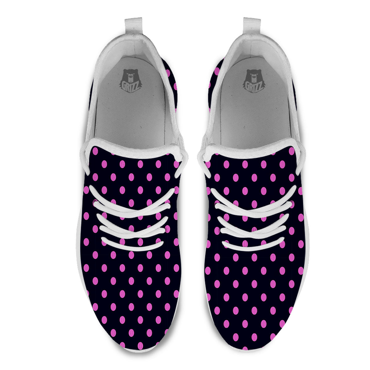 Polka Dot Black And Pink Print Pattern White Athletic Shoes-grizzshop