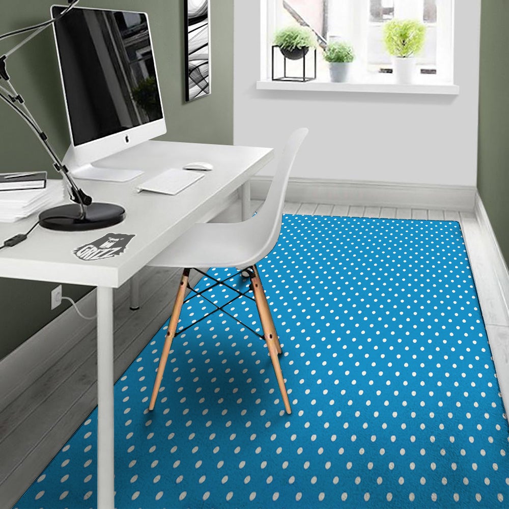 Polka Dot Blue And White Print Pattern Floor Mat-grizzshop