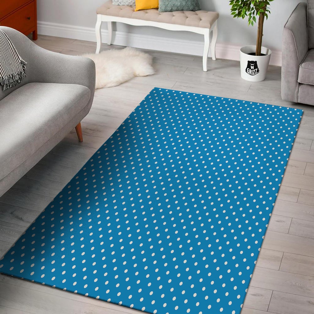 Polka Dot Blue And White Print Pattern Floor Mat-grizzshop