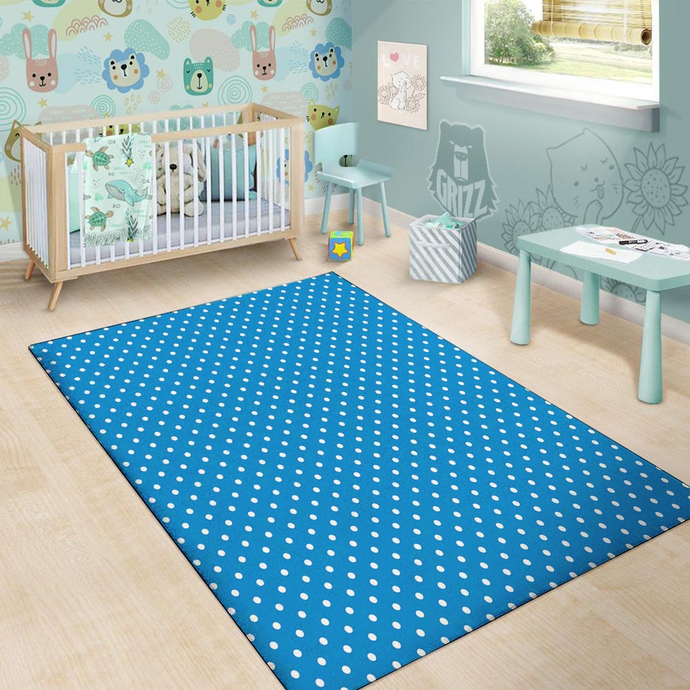 Polka Dot Blue And White Print Pattern Floor Mat-grizzshop