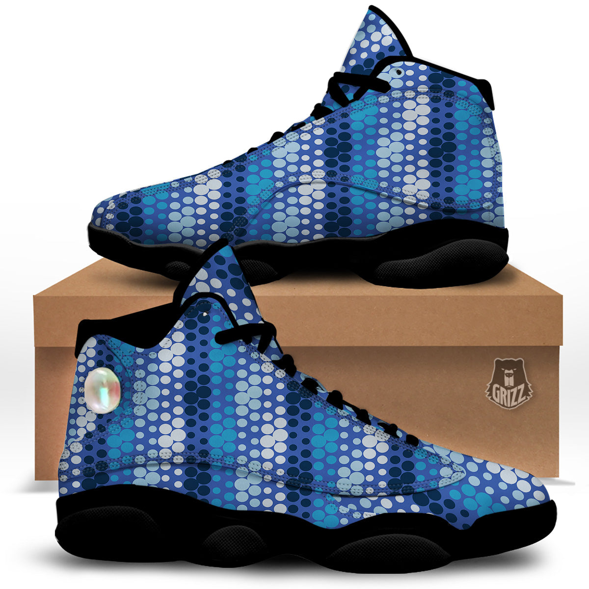Polka Dot Blue Striped Print Pattern Black Basketball Shoes-grizzshop