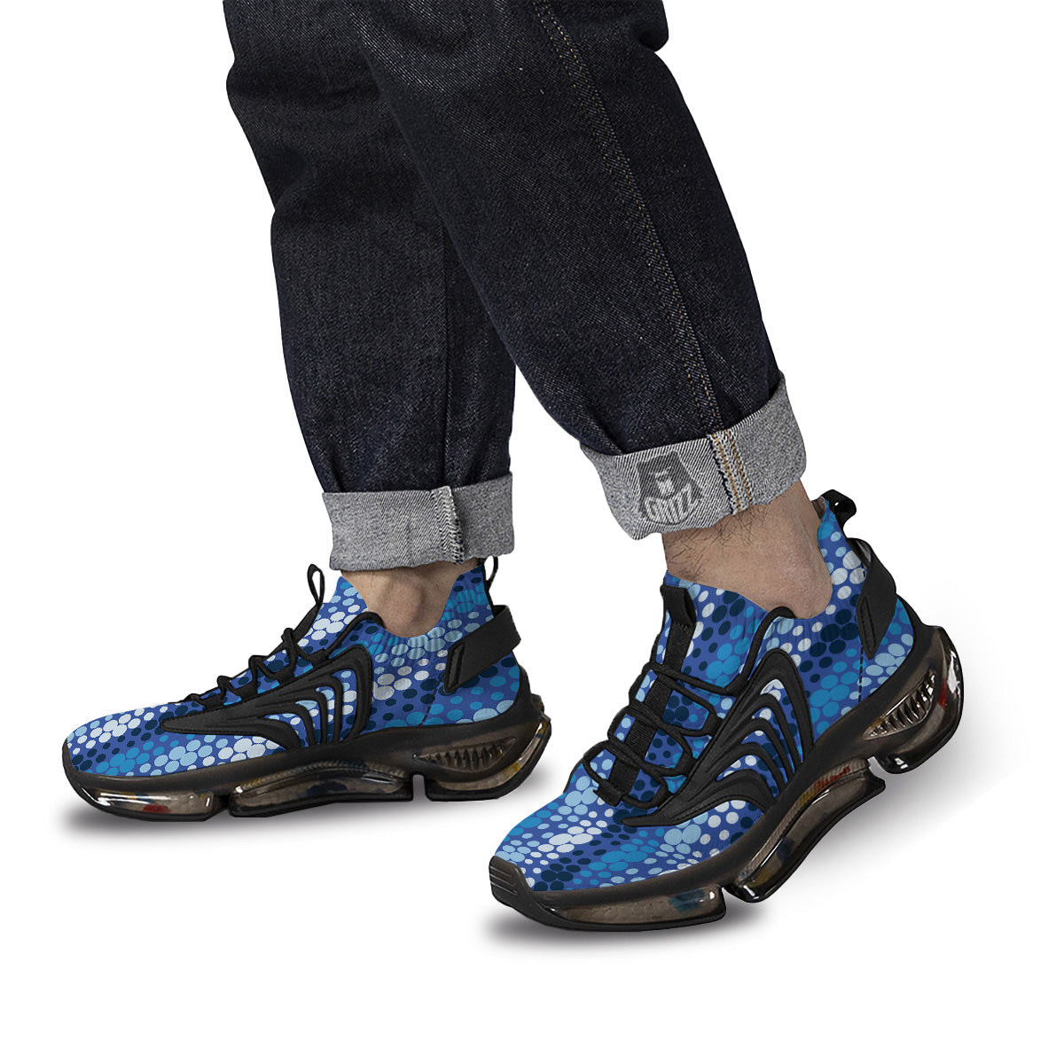 Polka Dot Blue Striped Print Pattern Black Gym Shoes-grizzshop