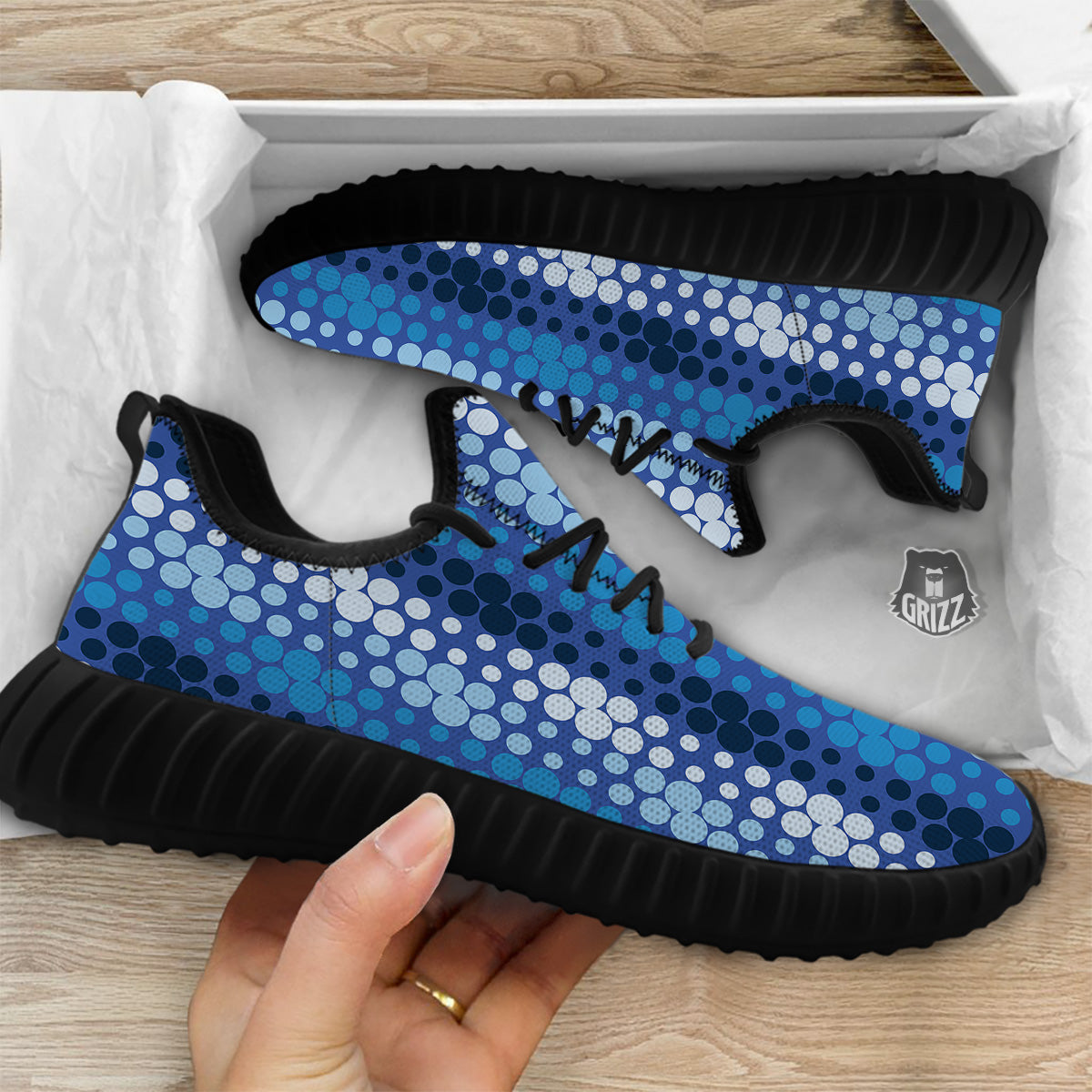 Polka Dot Blue Striped Print Pattern Black Walking Shoes-grizzshop