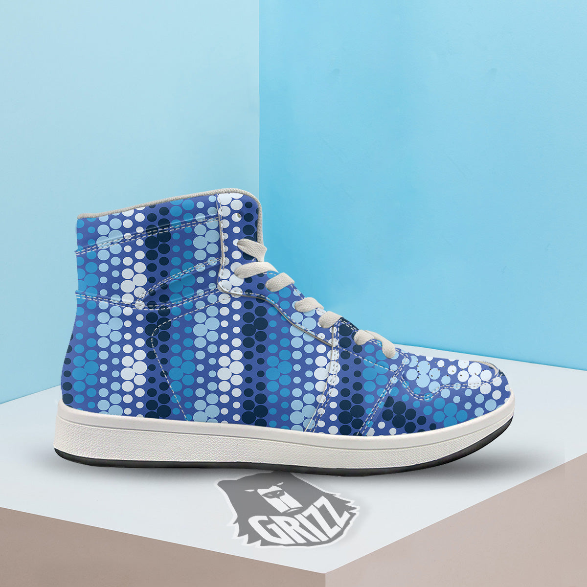 Polka Dot Blue Striped Print Pattern High Top Sneakers-grizzshop