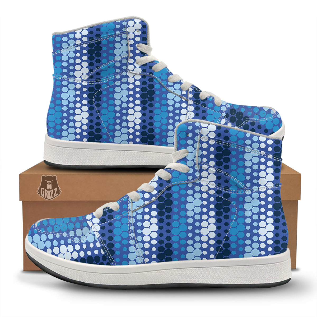 Polka Dot Blue Striped Print Pattern High Top Sneakers-grizzshop
