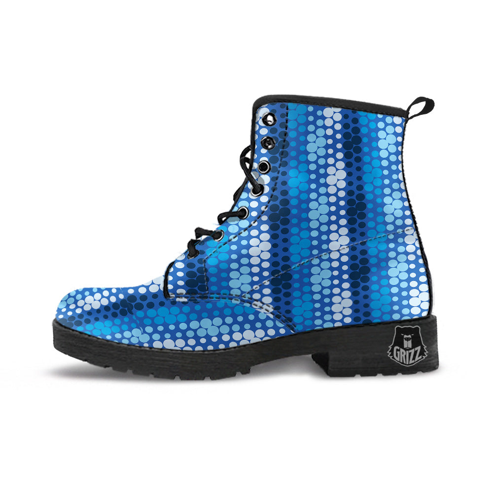 Polka Dot Blue Striped Print Pattern Leather Boots-grizzshop