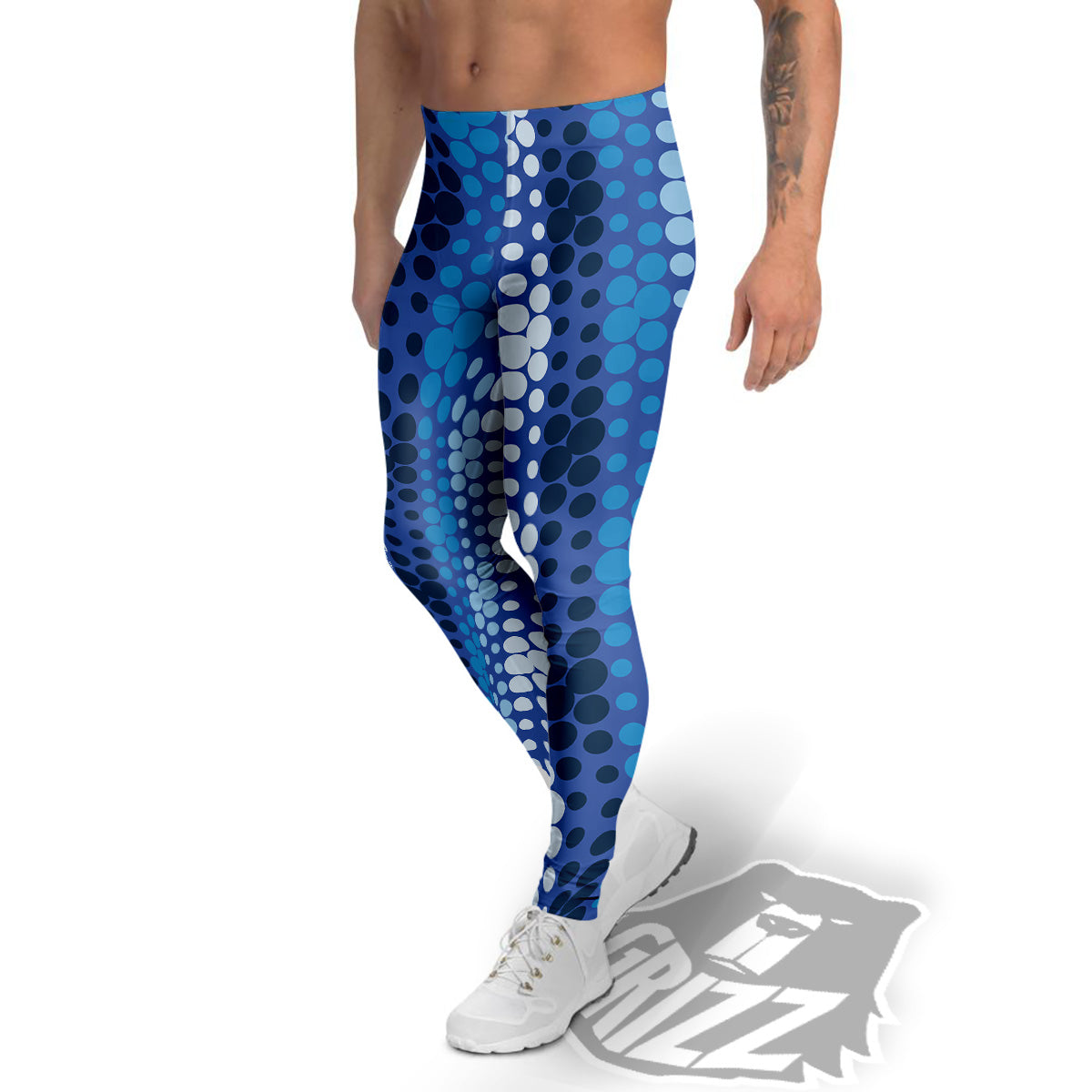 Polka Dot Blue Striped Print Pattern Men's Leggings-grizzshop